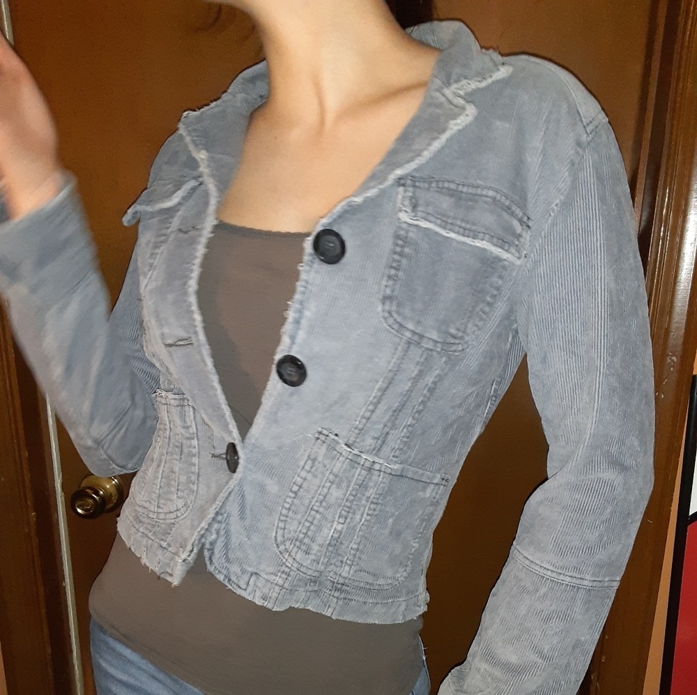Tulle Grey Corduroy crop  jacket